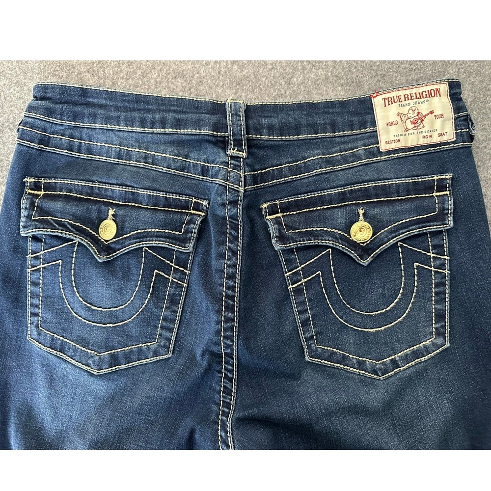 True Religion Halle Jeans 33 Blue High Rise Skinny Flap Pockets Y2K McBling‎